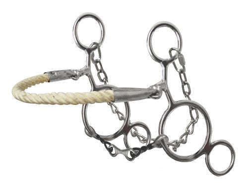 Showman ® stainless steel rope nose hackamore with twisted dog bone mouth.