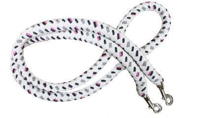 7' braided cotton multi-colored softy contest rein with heavy duty snaps.
