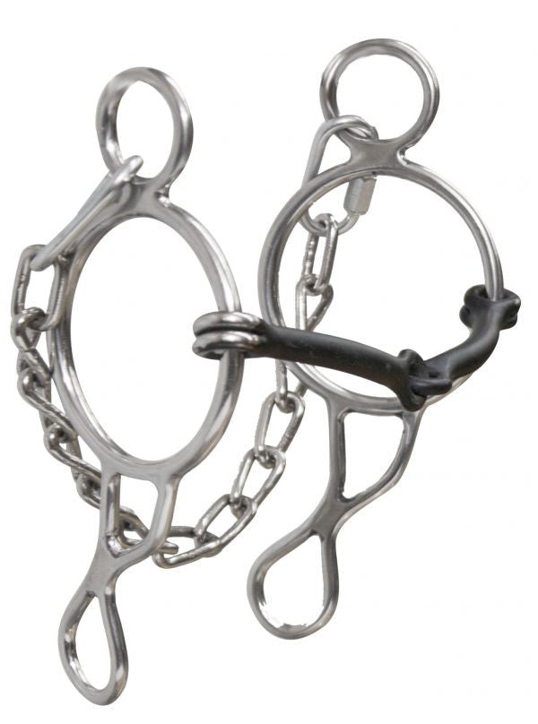 Showman ® Stainless steel wonder bit with 5" sweet iron broken mouth and 7" cheeks with chain.