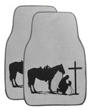 26" X 17" Praying cowboy floor mats for car or truck. Sold in pairs.