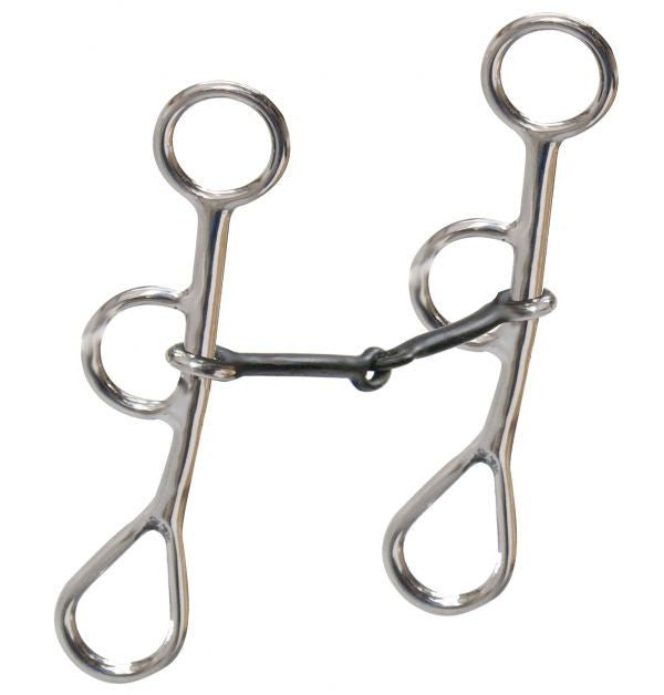 Showman ® Stainless steel colt snaffle bit with 6.25" cheeks and a 5" sweet iron broken snaffle mouth.