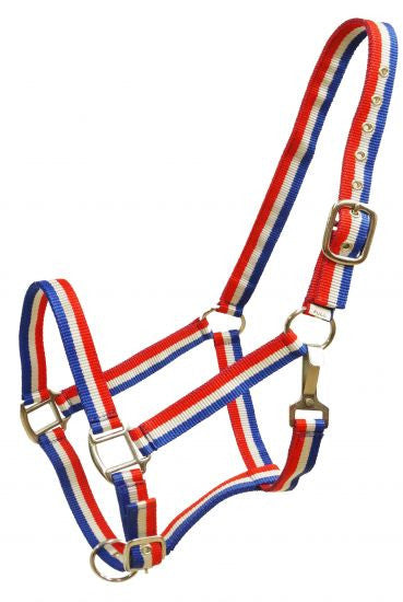 Showman Red, white and blue striped nylon halter