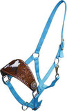 Showman ® nylon bronc halter with cut out hair on cowhide barrel racer.