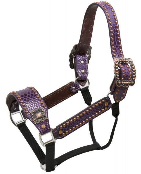 Showman ® Purple snake print belt style halter with copper accents