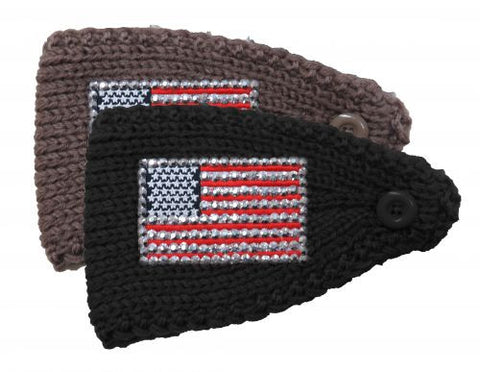 Wide knit headband with crystal rhinestone American flag