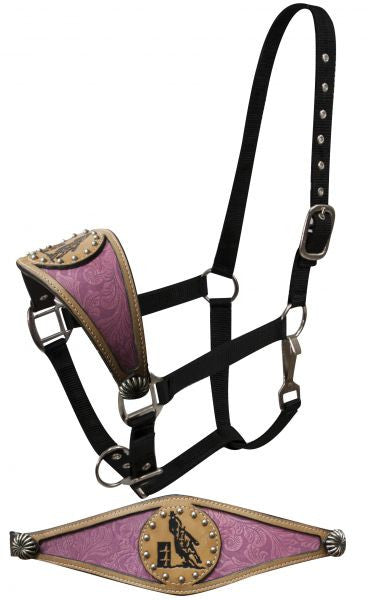 Showman FULL SIZE Barrel racer bronc halter with filigree inlay