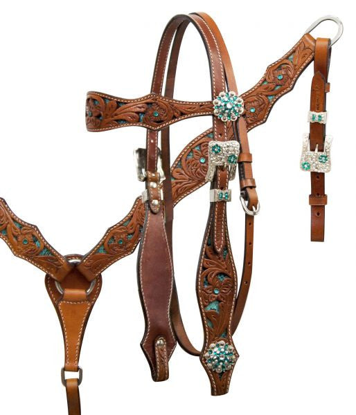 Showman ® Teal snake headstall and breast collar set with crystal rhinestones.