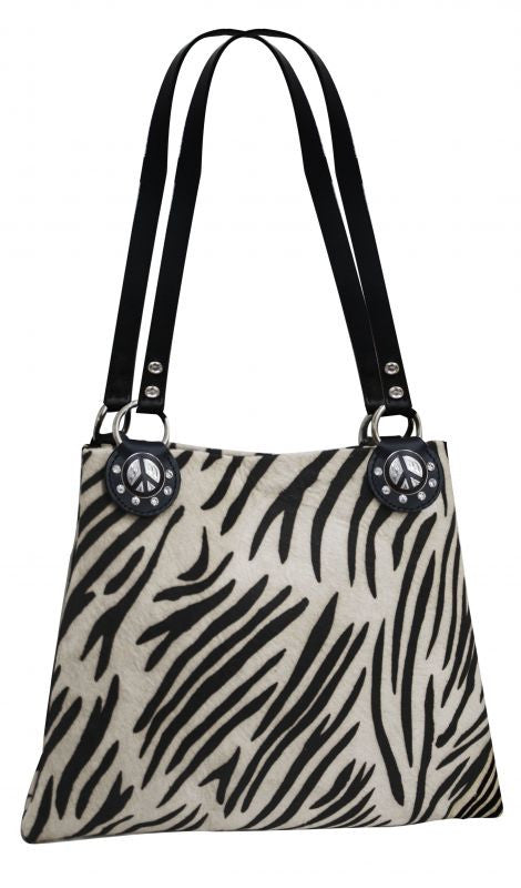Showman ® Hair on Zebra handbag with Peace sign concho