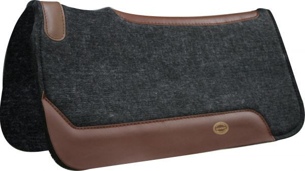 Showman™ 31" x 32" blended wool felt saddle pad that is cut out over withers and contoured. Pad is butterfly cut for closer leg contact.
