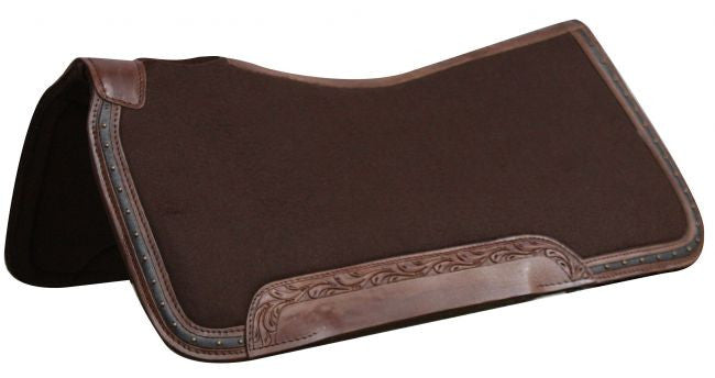 31" x 32"  100% Wool top, memory felt bottom saddle pad with leather trim.