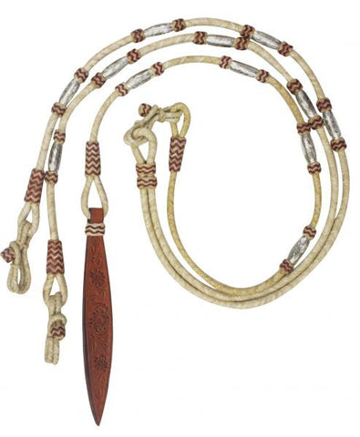 Showman ® Braided Natural Rawhide Romal Reins with Leather Popper.