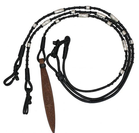 Showman ® Black Braided Natural Rawhide Romal Reins with Leather Popper.