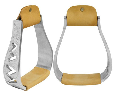 Showman ® Engraved polished aluminum stirrups with cut out zig-zag design.