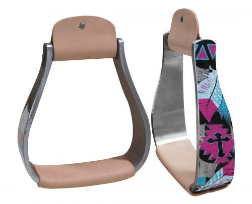Showman ® Holographic cross & feather print stirrup