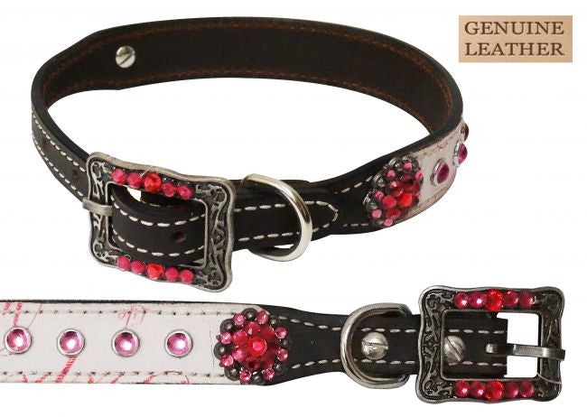 Showman Couture ™ Genuine leather dog collar with breast cancer awareness design.