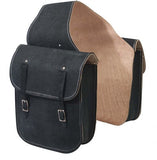 Rough out leather saddle bag with double buckle closure.