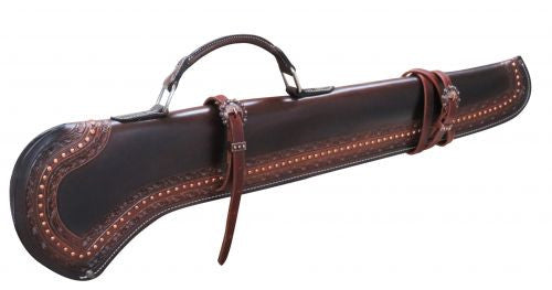 Showman ® 34" Barbed wire tooled gun scabbard with copper buckles.