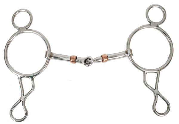 Showman™ stainless steel wonder gag bit with 5" copper roller snaffle mouth.