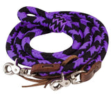 Showman ® 8ft braided nylon barrel reins with scissor snap ends.