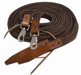 Showman ® 8ft flat braided nylon reins with leather popper ends.