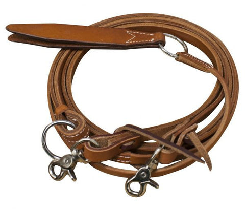 Showman ® Argentina cow leather romal reins with leather popper.