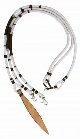 Showman ® Braided nylon romal reins with large leather popper end.