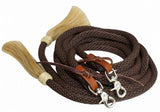Showman ® 8ft round braided nylon split reins with horse hair ends.