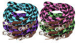 Showman ® 8ft braided nylon barrel reins with scissor snap ends.
