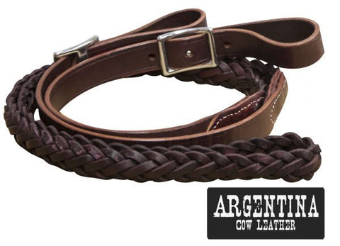 Showman ® 7 ft Argentina cow leather contest reins. 1" x 7ft.