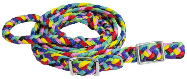 Showman ® 92" adjustable multi colored braided nylon contest rein.