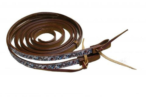 Showman ® 5/8" 7' leather split reins with Navajo print.