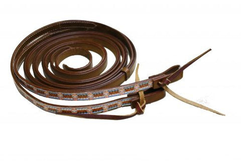 Showman ® 5/8" 7' leather split reins with multi colored print.