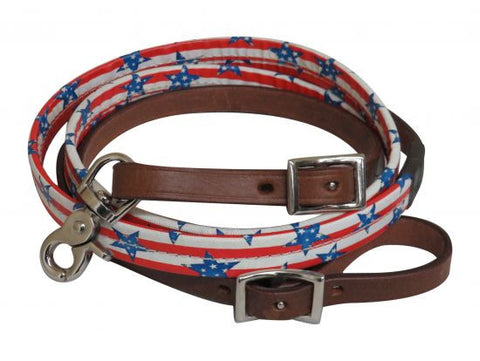 Showman ® 5/8" x 8ft Stars and stripes print leather reins.