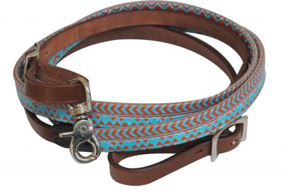 Showman ® 5/8" x 8ft Teal and brown Navajo diamond print leather reins.