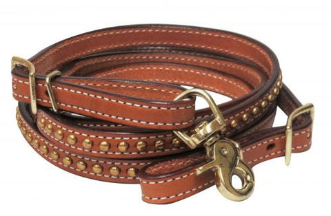 Showman ® 1/2" x 8ft cow leather brass studded contest rein.