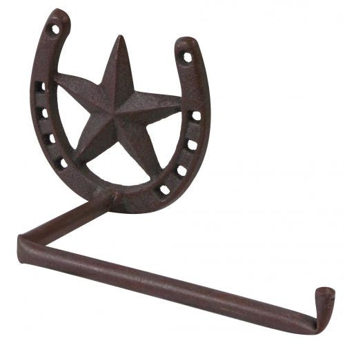 Star & horse shoe toilet paper holder with brown powder coat finish