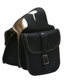 Rough out leather horn bag with single buckle closure