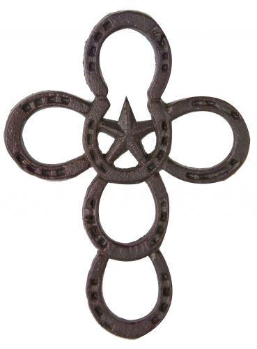 4.5" x 5.75" horse shoe cross with star center wall hang