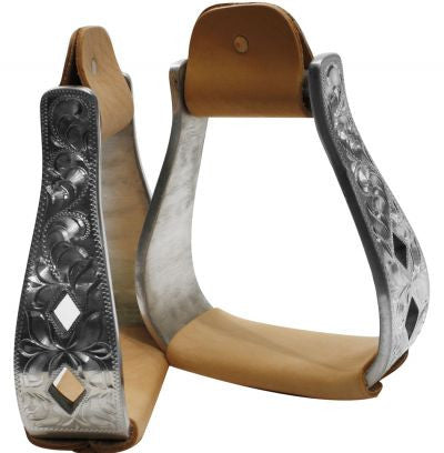 Showman™ ﻿aluminum polished engraved stirrups with cut out diamond design