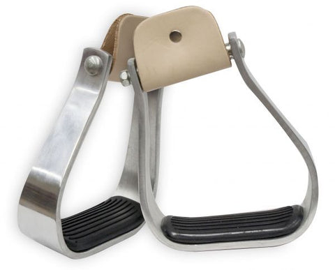 Showman ® Angled off set aluminum stirrups with removable rubber tread.