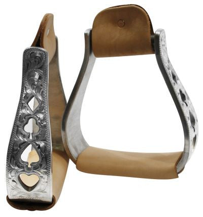 Showman™ ﻿aluminum polished engraved stirrups with cut out poker design