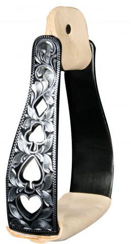 Showman™ Black Aluminum Stirrups with Silver Engraving and Cut Out Poker Suit Designs.