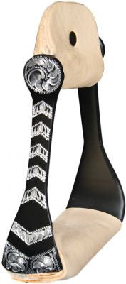 Showman™ Light Weight Black Aluminum Bell Stirrup With Silver Engraved Accents.