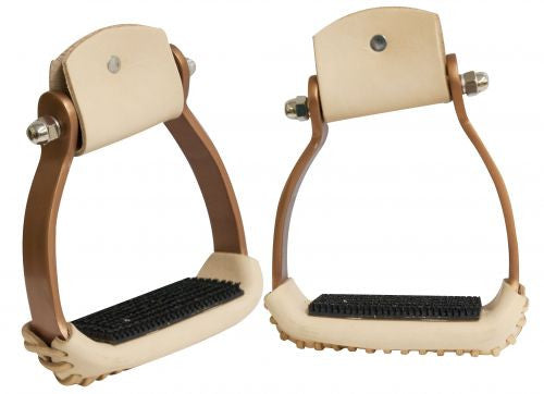 Showman Angled Copper Colored Aluminum Stirrups with Rubber Grip Tread