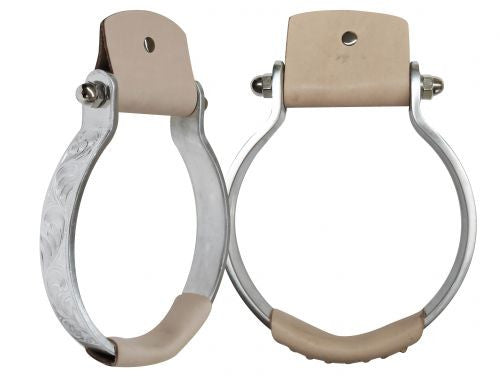 Showman ® Engraved aluminum Oxbow stirrup with leather covered tread.