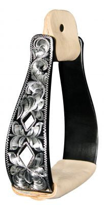 Showman™  Black Aluminum Engraved Silver Stirrup With Cut Out Diamonds.