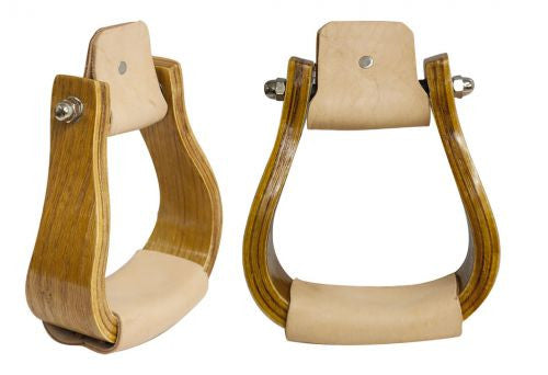 Curved wooden stirrup with leather tread