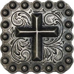 Showman™  Brushed Nickel Engraved Concho with Raised Cross