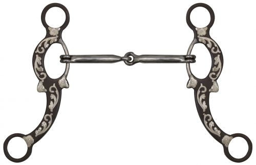 Showman ® 5" Brown Snaffle Bit with Engraved Silver Overlays.