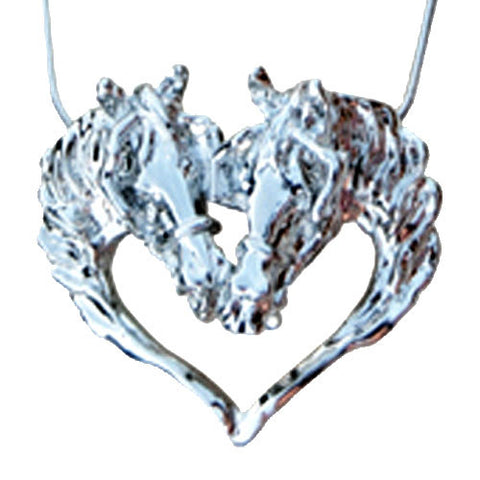 Driving Horse Heads in Heart Pendant